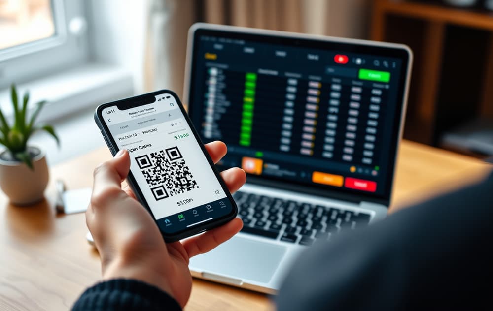 Person som skanner QR-kode med Bitcoin på en bettingside