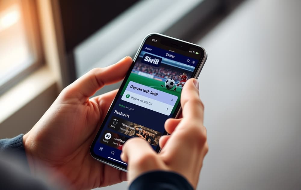 Mobilskjerm med Skrill valgt som betalingsmetode for sportsbetting