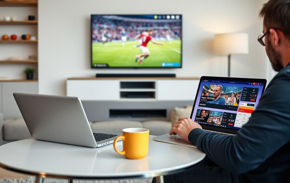 Norsk spiller som sammenligner odds på to datamaskiner, med Norsk Tipping og en MGA-bookmaker åpen.