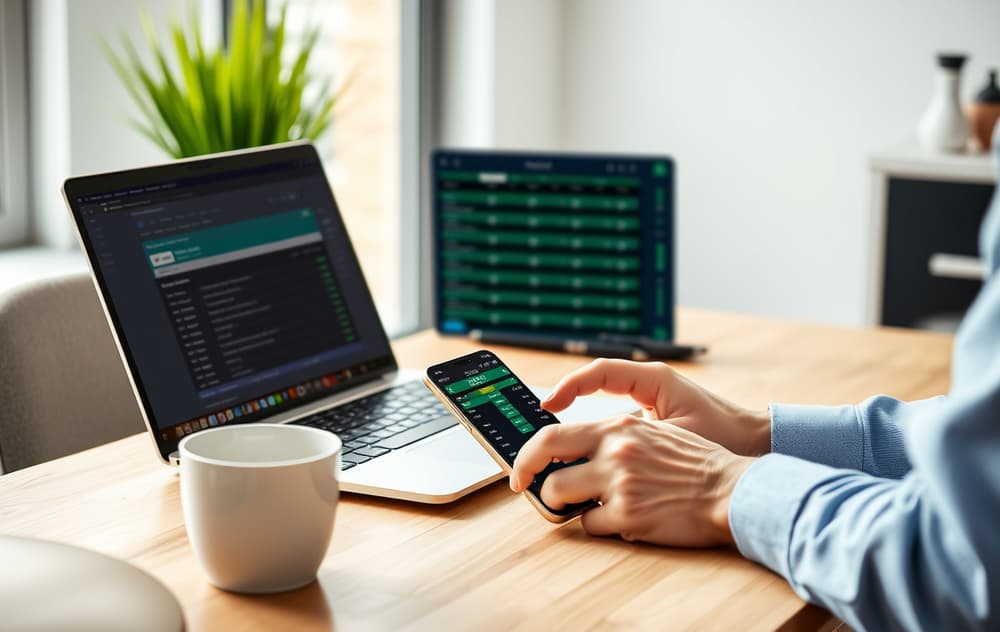 Person som sammenligner odds på bettingsider på laptop og mobil.