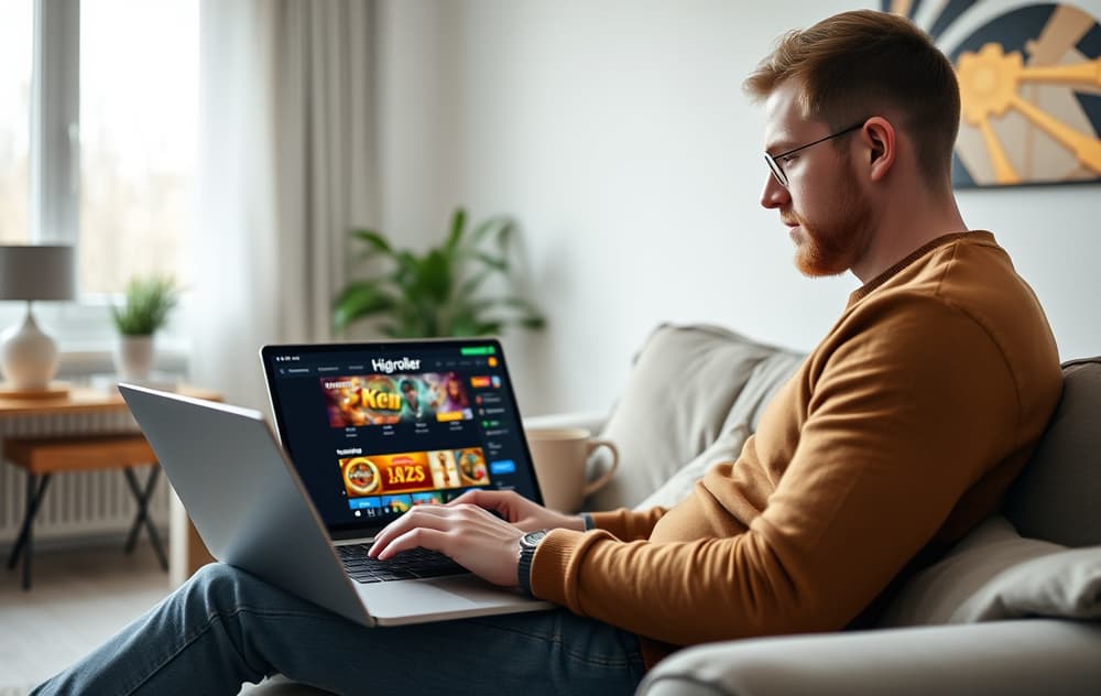 Norsk spiller som spiller på Highroller Casino på laptop