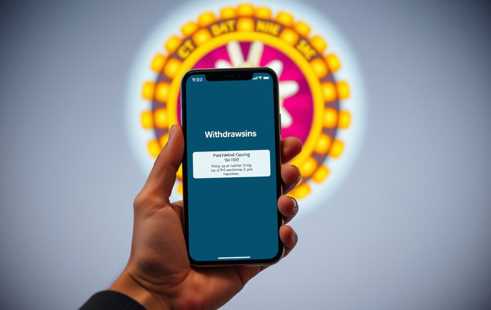 Person med smarttelefon som viser bekreftelse på casino-uttak