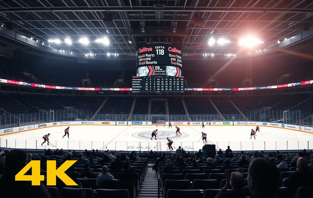 Ishockeykamp med oddstall og bettinggrensesnitt synlig på skjerm