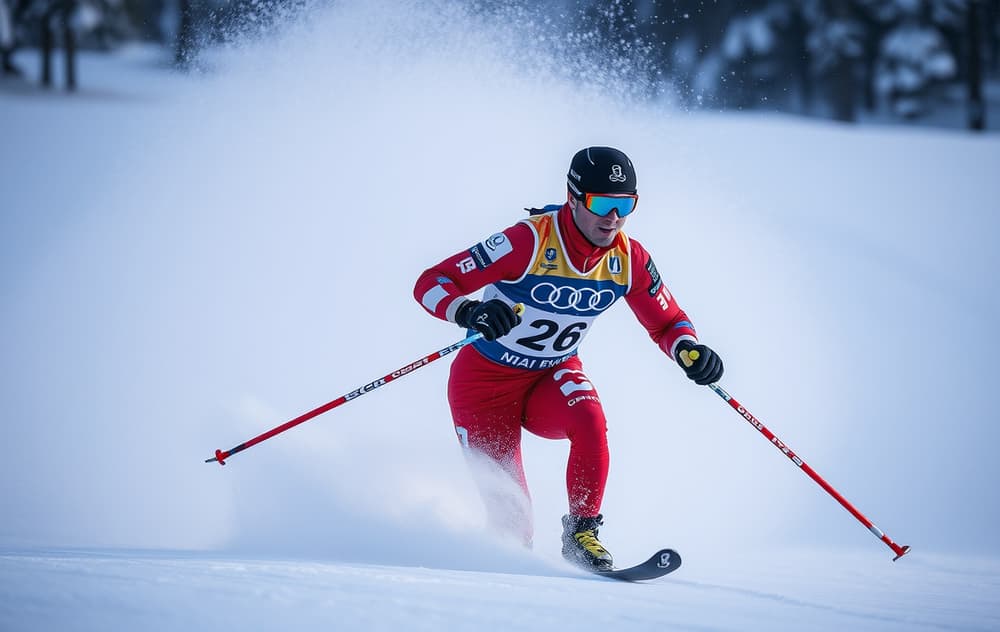 Langrennsløper i aksjon under et verdenscupsprintløp.